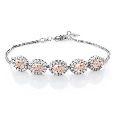 925 Sterling Silver Peach Morganite Tennis Bracelet For Women (4.29 Cttw  • $199.99