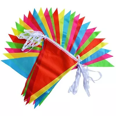 Bunting Banners Multicolor Nylon Fabric Triangle Flags Outdoor Garden Banner Fo • £6.95