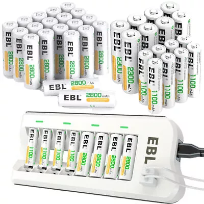 EBL Rechargeable AA AAA Ni-MH Batteries 800 1100 2300 2800mAh/8 Slot Charger LOT • £7.99