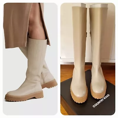 COUNTRY ROAD | TATE Knee High Boot [40-41 EU] SAND CREAM Leather | NEW | RRP$329 • $229