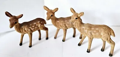 Vintage Tan Spotted Flocked Deer Figurines Lot Of 3 • $12.99