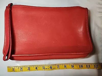 Vintage 70s Coach Red Leather Clutch Pouch NYC 11”W Ink Stain • $30