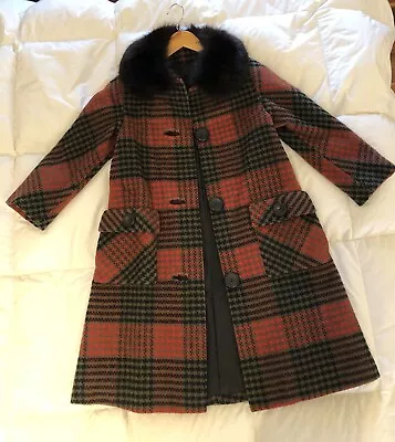 Vintage 1960's Women's Plaid Wool Coat • $45