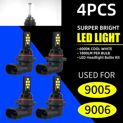 4x 9005 9006 LED Combo Headlight Bulb Kit High Low Beam Super Bright 6000K White • $11.95