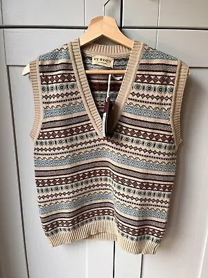 Brand New James Purdey Women's Fairisle Cashmere Vest In Camel Size 10 RRP £535 • £299.99