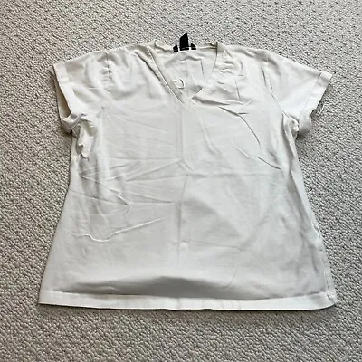 H&M B'B Shirt Womens XL White Short Sleeve V Neck Cotton Blend Top Ladies Soft • $8.99