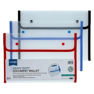 A4 Heavy Duty Button Document Wallet Transparent Case Paper Storage File Folder • £3.59