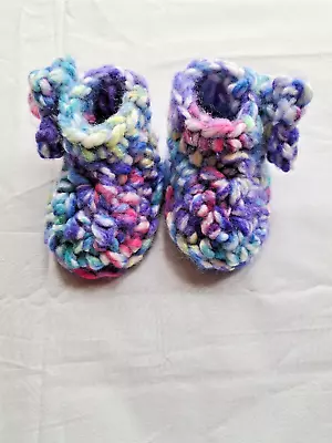 Rainbow Baby Booties (3-6m) Handmade Chunky Knit Crochet Flower Baby Shoes • £4