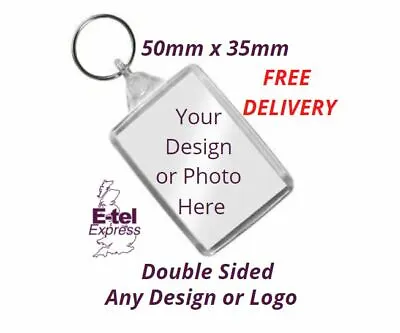 CUSTOM 50MM X 35MM KEYRINGS / PERSONALISED KEYRING DOUBLE SIDED  PHOTO OR DESIGN • £2.99