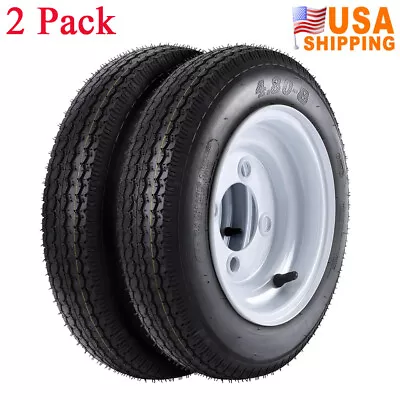 2 Pack 6PR Trailer Tire On Rim 480-8 4.80-8 4.8-8 Load Range C 4 Lug Wheel 6-Ply • $66.49