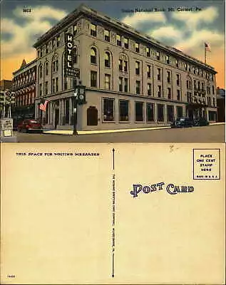 Union National Bank Mt Carmel PA Marble Hall And Hotel Above Linen Unused • $1.89