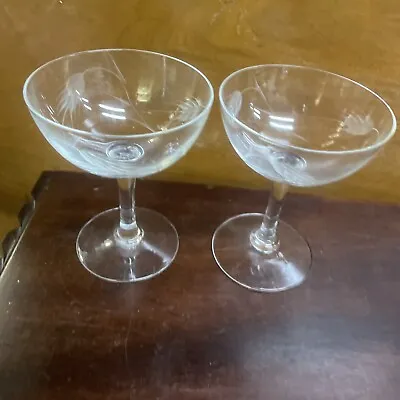 Vintage Pair Of Mid Century Modern Coupe Martini Glasses Etched  • $19.99