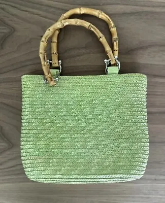 Authentic St. John's Bay Small Handle Bag Green Straw Bamboo Handles • $19.84