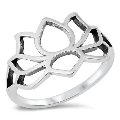 $11.85 • Buy Lotus Flower Leaf Yoga Blossom 925 Sterling Silver Band Ring Size 5 To 10 NEW