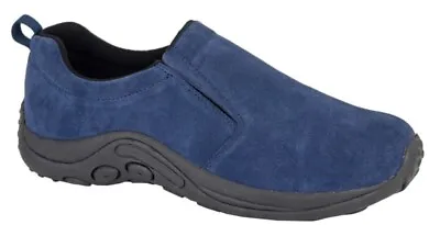 Mens Suede Leather Slip On Hiking Walking Jungle Ryno Twin Gusset Casual Shoes • £23.80