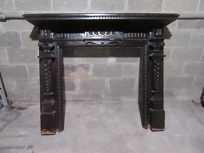 ~ Antique Carved Walnut Fireplace Mantel ~ 60 X 48 ~ Architectural Salvage • $1095