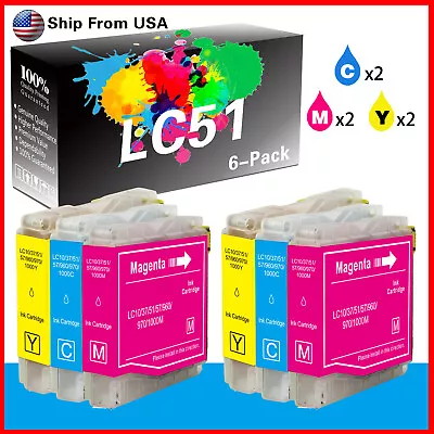 (6PK2C2M2Y) LC-51 LC51 Ink Cartridge For MFC-3360C MFC-240C Printer • $10.99