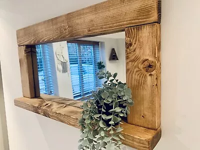 Handmade Wooden Mirror With Shelf In English Oak Wax 720mm H X 960mm L • £114.99