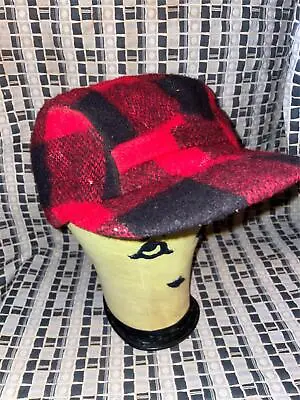 Vtg 50s Mens 7 1/8 Woolrich Wool Plaid Red Black Hunting Cap Work Flap Hat • $48