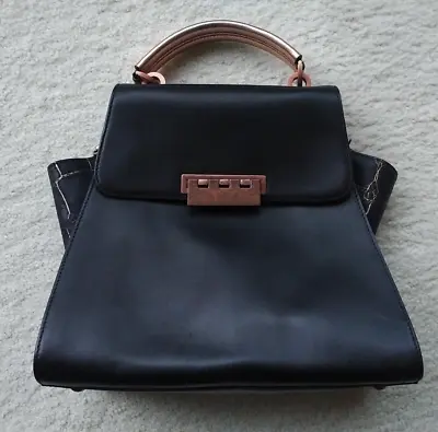 Zac Posen Z Spoke Eartha Bag Purse Black Leather E/W Gussets Rose Gold Purse • $111