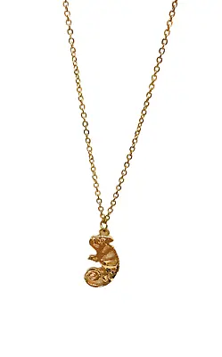 Gold Tone Chameleon Lizard Pendant Necklace 18” Fashion Iguana Dainty Costume • $3.93