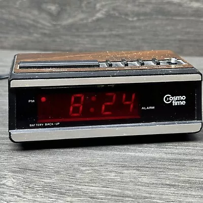 Vintage Solid State LED Alarm Clock Cosmo Time E517A Wood Snooze Battery Backup • $13.95