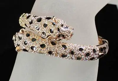 Ab189219 Jaguar Clear Austrian Rhinestone Crystal Bracelet Bangle Cuff Gold Tone • $15.99