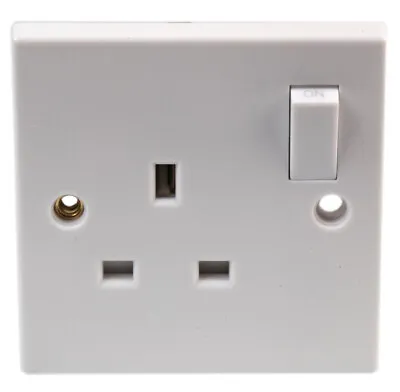 13A Switched Plug Socket Single Gang 1 Gang White Plastic UK Wall Socket 13 Amp • £3.79