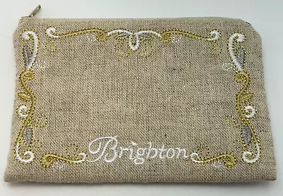 VTG Brighton Coin Purse Embroidered Burlap Zipper Brown Womens Bag 6 X4  NEW • $12.99