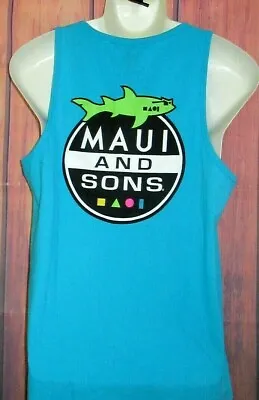 Mens Maui And Sons Shark Blue Tank Top T-shirt Size M • $19.90