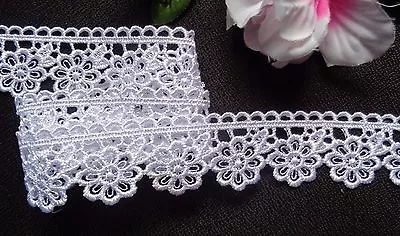 1 1/4  White Venise Lace Trim - Floral Venice Lace  1.10 Yard Cut • $2.99