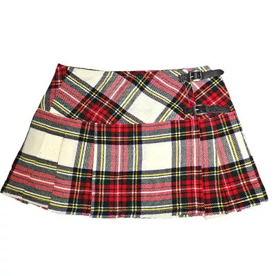 Viper London 13 Inch Cream/Red/Yellow Tartan Micro Mini Kilt Skirt • $17