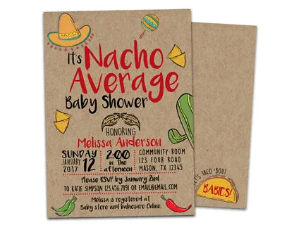 Nacho Average Baby Shower Invitations Personalized  4x6   Taco Fiesta Envelopes • £57.86