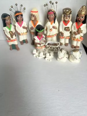 Vintage Hand Painted 13Piece Nativity  Set Mexican Folk Art Pottery Baby Jesus • $21.99