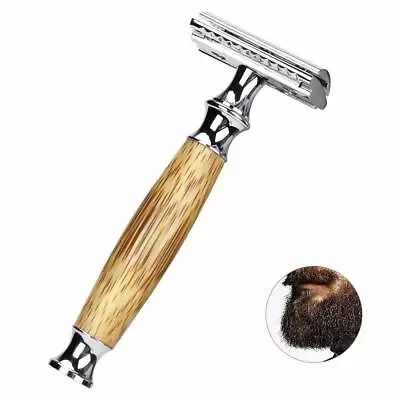 Double Edge Safety Razor With Long Natural Bamboo Handle For Man And Women • $8.99