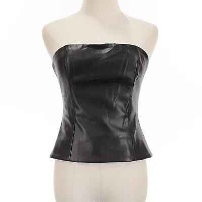 Staud NWOT Tracing Strapless Faux Leather Corset Top Size 6 In Solid Black • $149.99