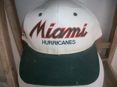 Vtg. Miami Hurricanes Snap Back Snapback Cap Dk Green Orange Wht The Twill As IS • $10