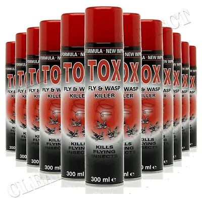 TOX FLY & WASP KILLER INSECTICIDE FAST ACTING AEROSOL SPRAY INSTANT 300ml X 12 • £19.98