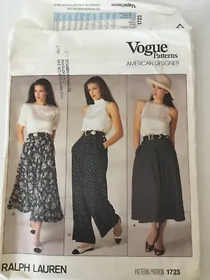 Uncut VTG 86 VOGUE Pattern Designer RALPH LAUREN 1723 Misses 10 Skirt & Pants • $15
