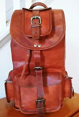 Handmade Vintage 100% Leather Backpack Rucksack Travel Bag For Men/Women • $105