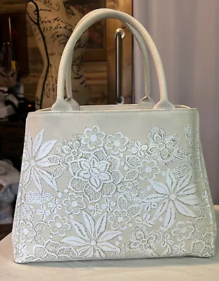 Oscar De La Renta Floral Lace Canvas Handbag Neiman Marcus Target Cotton L32 • $23.90