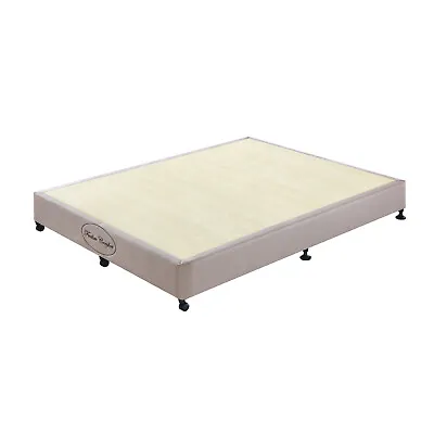 $364 • Buy Double Mattress Bed Base Beige Fabric Pine Wooden KD Slat Bed Frame Ensemble