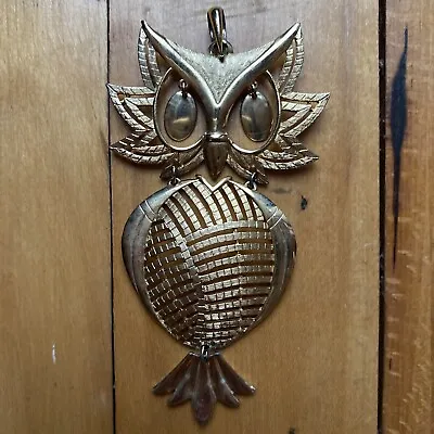 Vintage Signed ALAN Gold-Tone Large Articulated OWL Pendant Only • $4