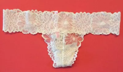 Victorias Secret White Floral Lace Thong Panties Size S Extra Low Rise Sheer NWT • $19.50