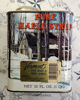 Vintage 1984 Vermont Maple Syrup Tin Empty Container - 1 Quart / 32 Fl. Oz. • $13.49