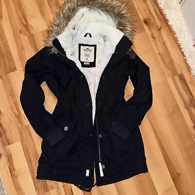 Y2K HOLLISTER Faux Fur Hoodie Warm Lined Sherpa Parka Jacket Size M • $20