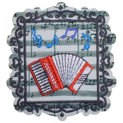 Accordion Applique Patch - Musician Sheet Music Notes Badge 2-3/8  (Iron On) • $4.25