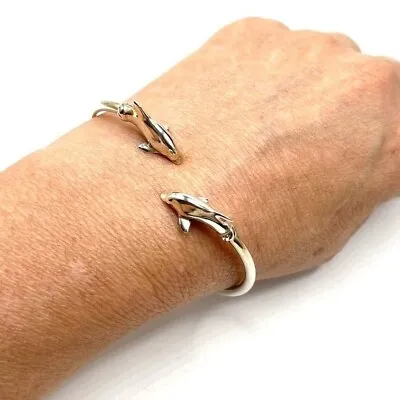 Kabana Leaping Dolphins Sterling Silver Flexible Bangle Bracelet Average Wrist • $94.50