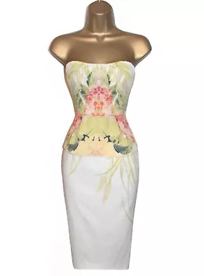 Karen Millen UK 12 (US 8) STUNNING IVORY BASQUE CORSET STRAPLESS DRESS WEDDING • £79.99