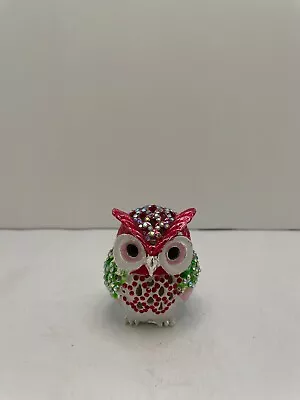 Red Green Owl Hand Painted Bejeweled Hinged Trinket Jewelry Box • $13